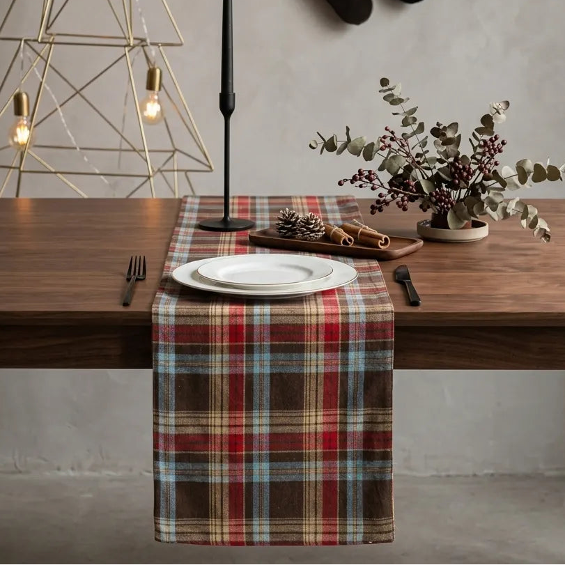 Chemin de Table Carreaux Marron Noël Unique