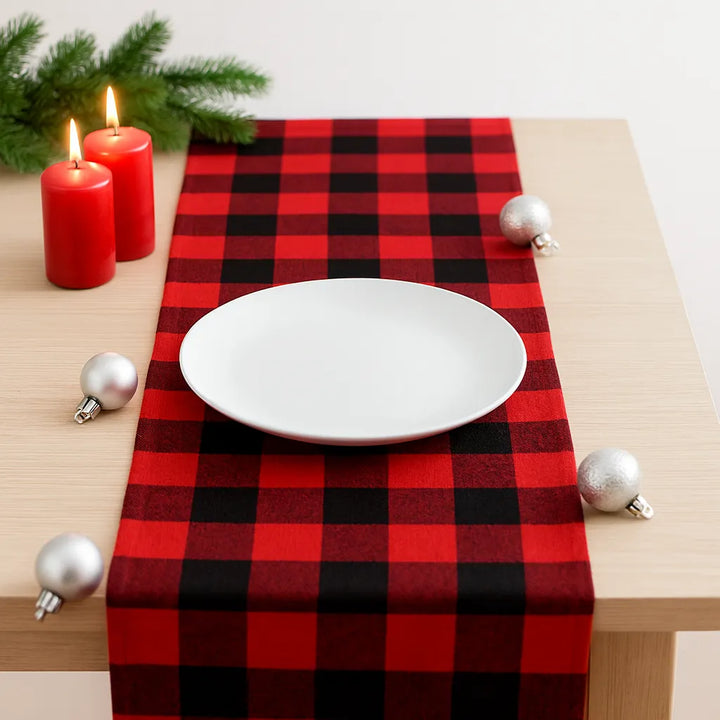 Chemin de Table Carreaux Rouge et Noir