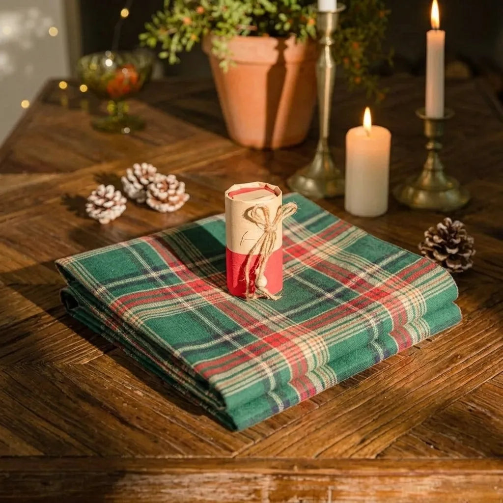 Chemin de Table Carreaux Vert Noël Unique