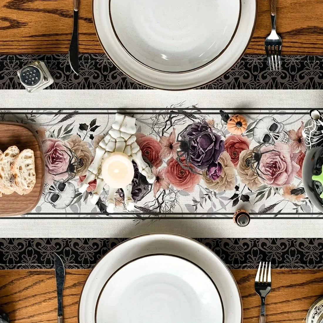 Chemin de Table Crâne à Fleurs de Rose Chic