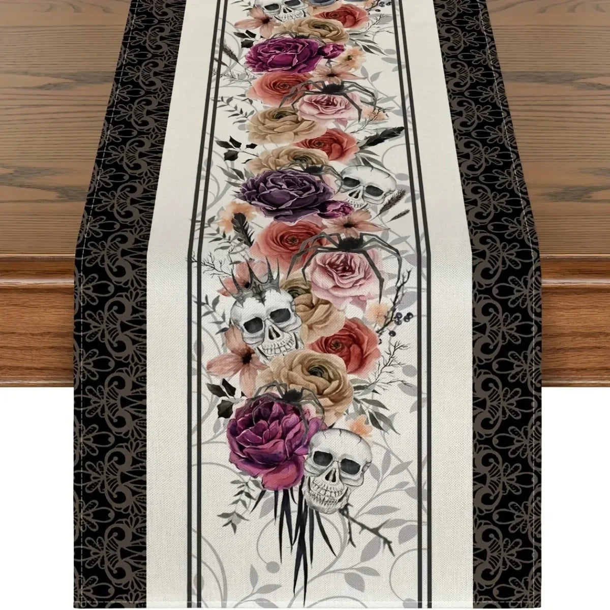 Chemin de Table Crâne à Fleurs de Rose Durable