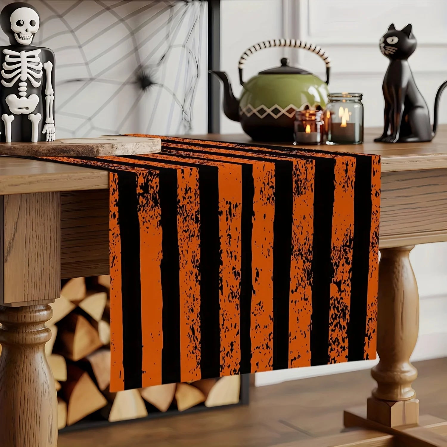 Chemin de Table Effrayant Orange et Noir