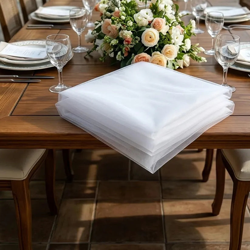 Chemin de Table Mariage Blanc en Tulle Unique