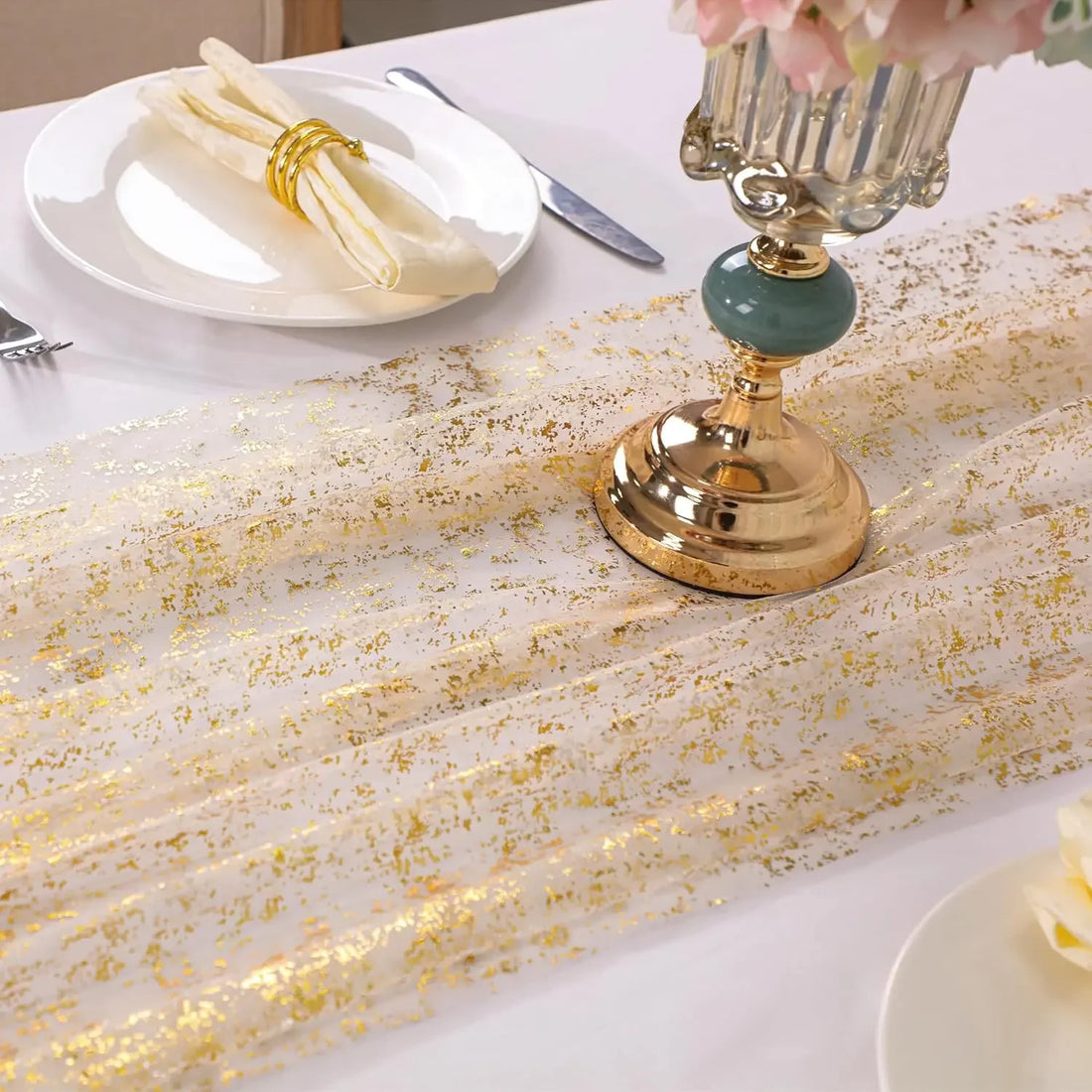 Chemin de Table Mariage Transparent Doré Affirmé