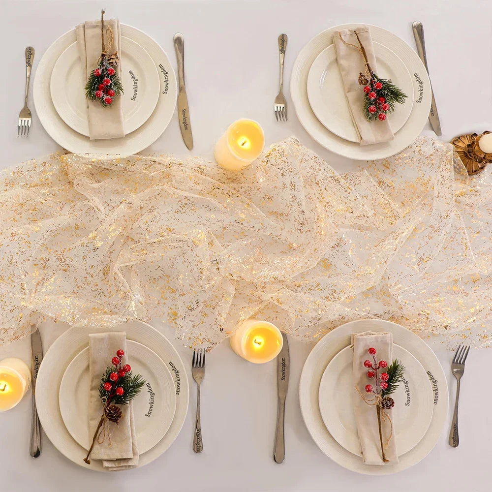 Chemin de Table Mariage Transparent Doré Chic