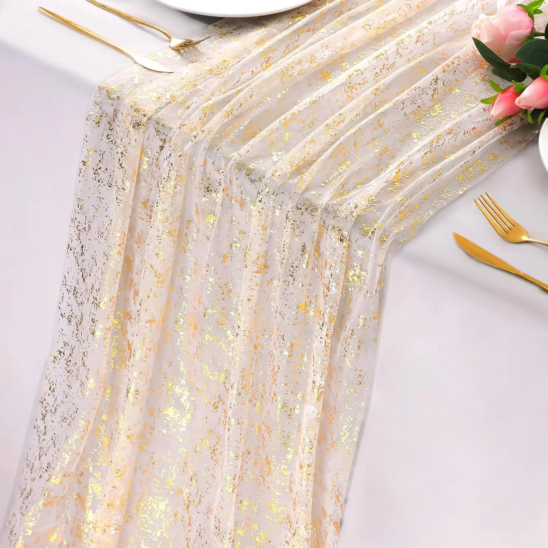 Chemin de Table Mariage Transparent Doré Raffinée