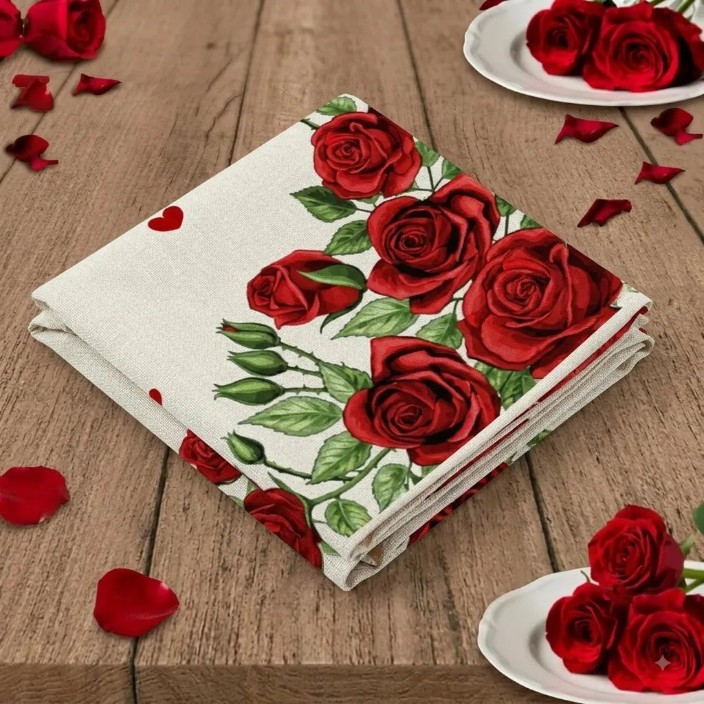 Chemin de Table Motif Roses Rouge Unique