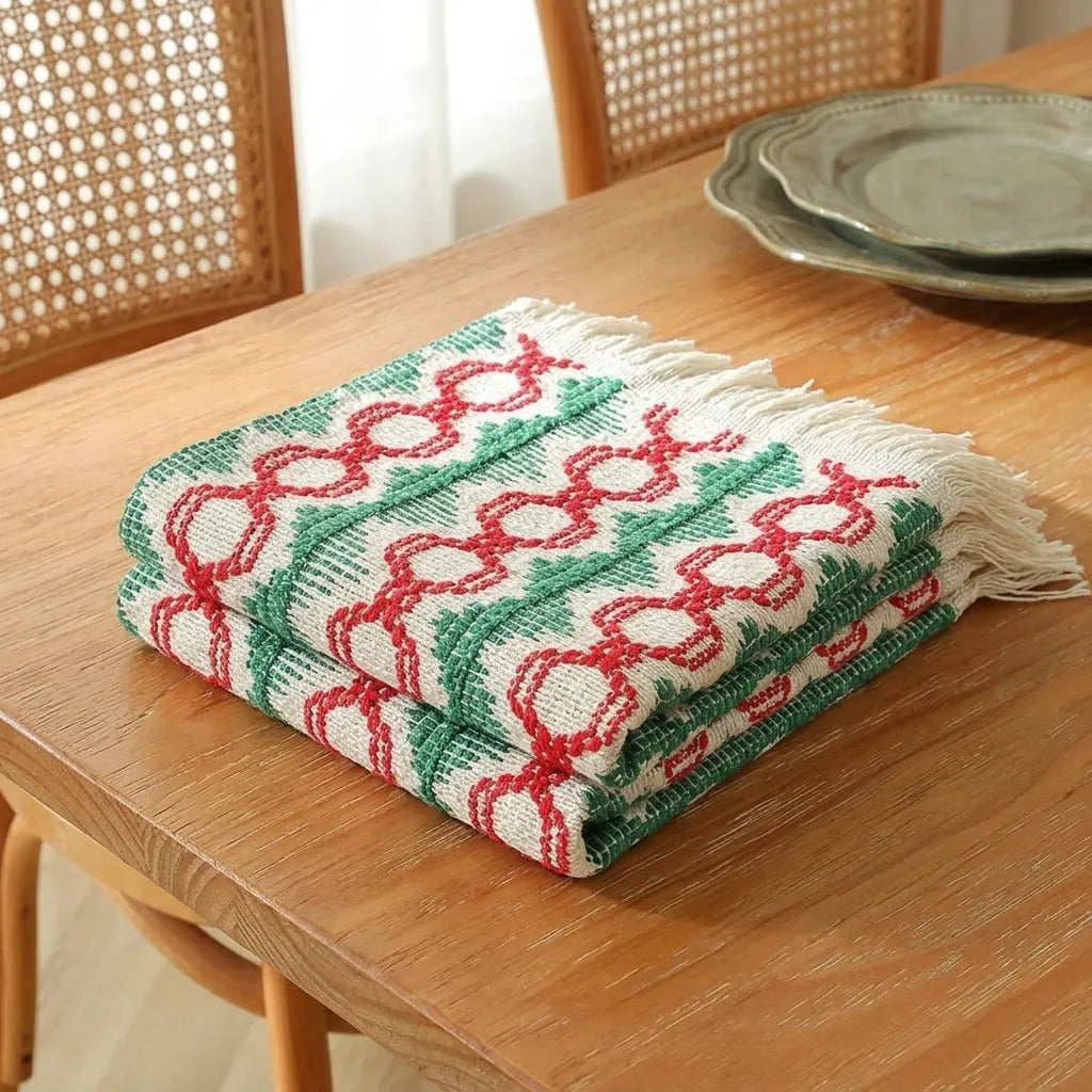 Chemin de Table Noël Boho à Franges Unique