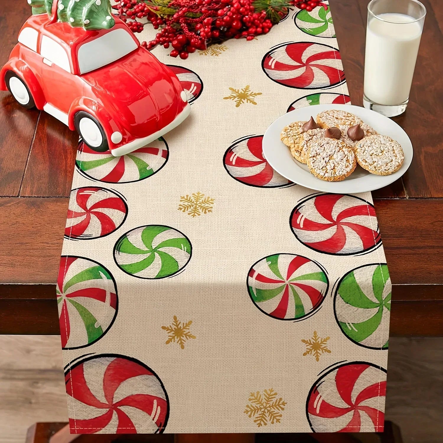 Chemin de Table Noël en Lin Bonbons Coloré