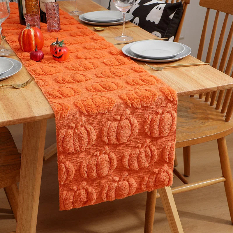 Chemin de Table Orange Citrouilles en Relief minimaliste