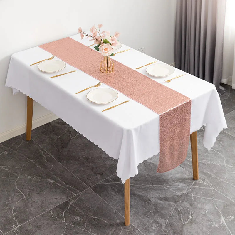 Chemin de Table Romantique Rose à Sequins