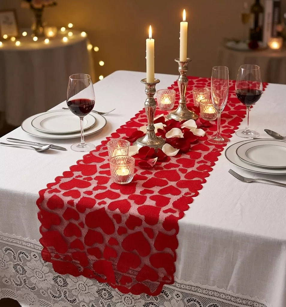 Chemin de Table Rouge Coeurs Original