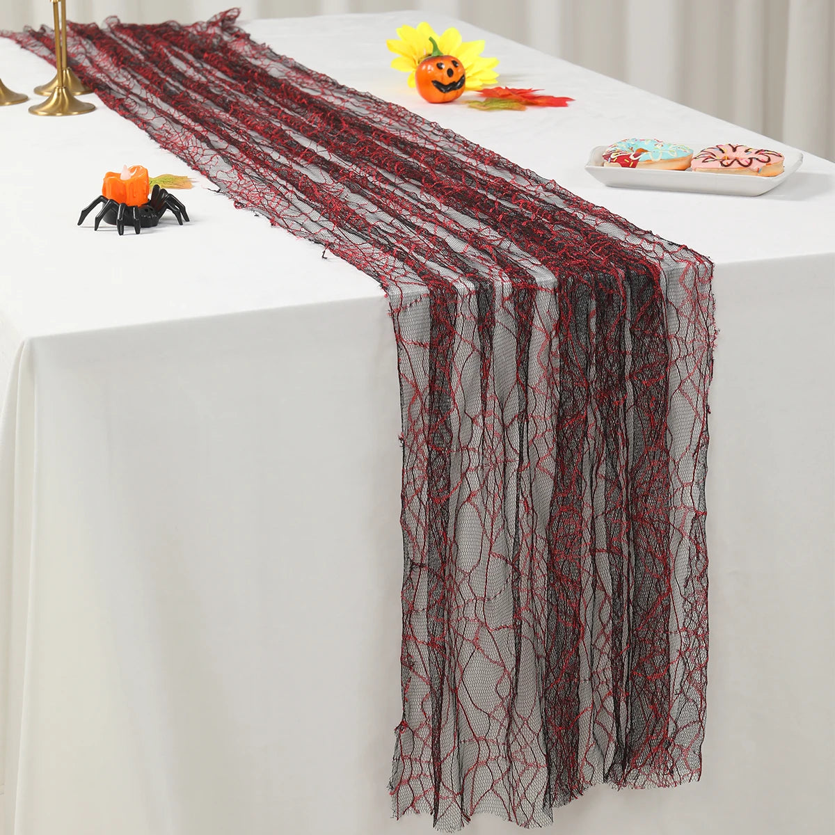 Chemin de Table Toile d’Araignée Noire et Rouge vintage