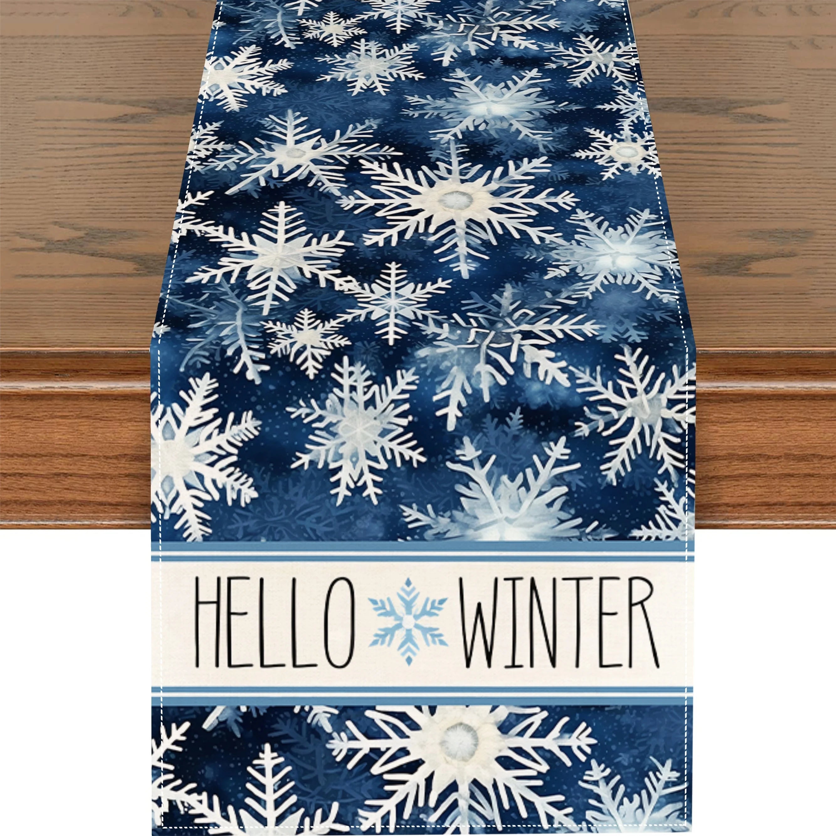 Chemin de Table en Lin Bleu Flocons Design