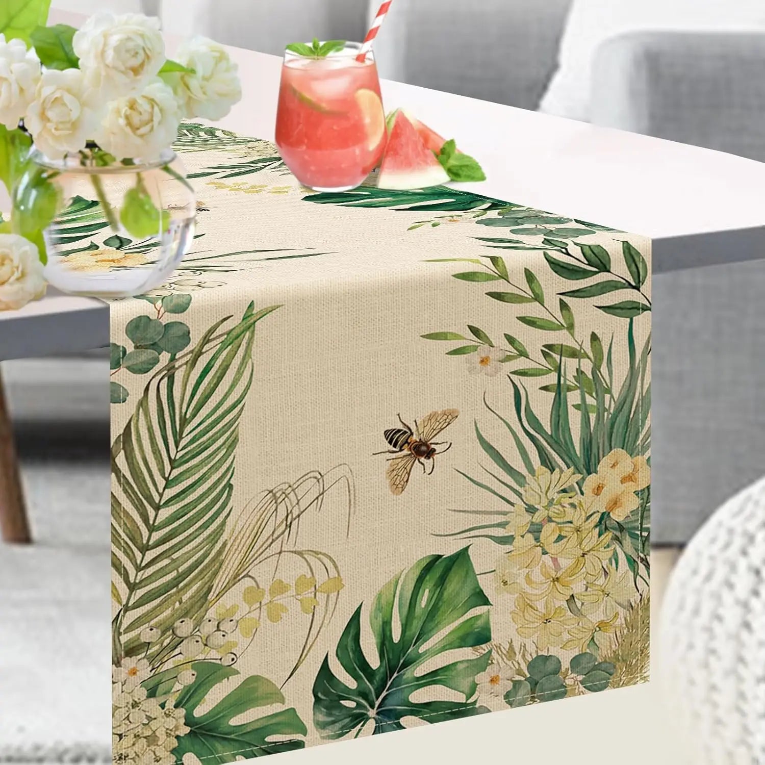 Chemin de Table en Lin Tropical Design
