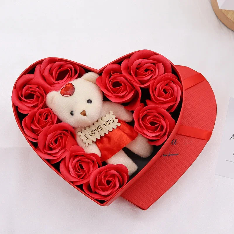 Coffret de Peluche et de Roses Attachante