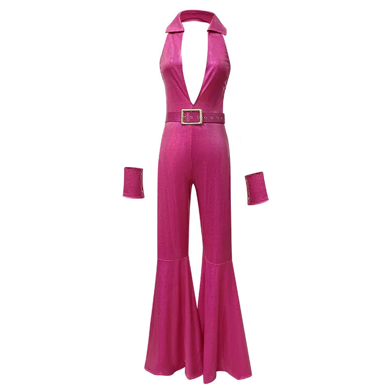 Combi-pantalon à Cloche Disco Rose Glamour