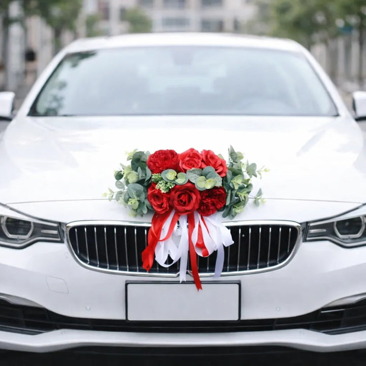 Composition Florale Rouge Voiture Mariage