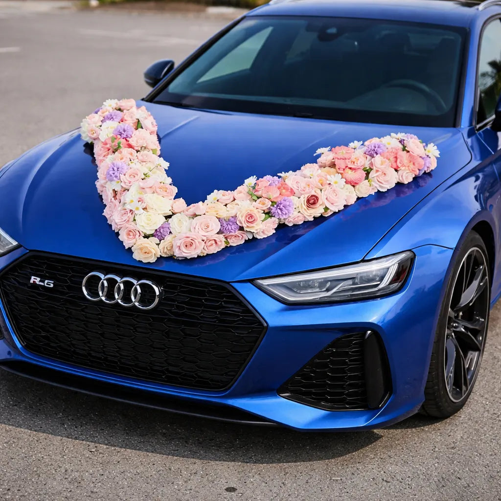 Composition Florale pour Capot Voiture Mariage Unique