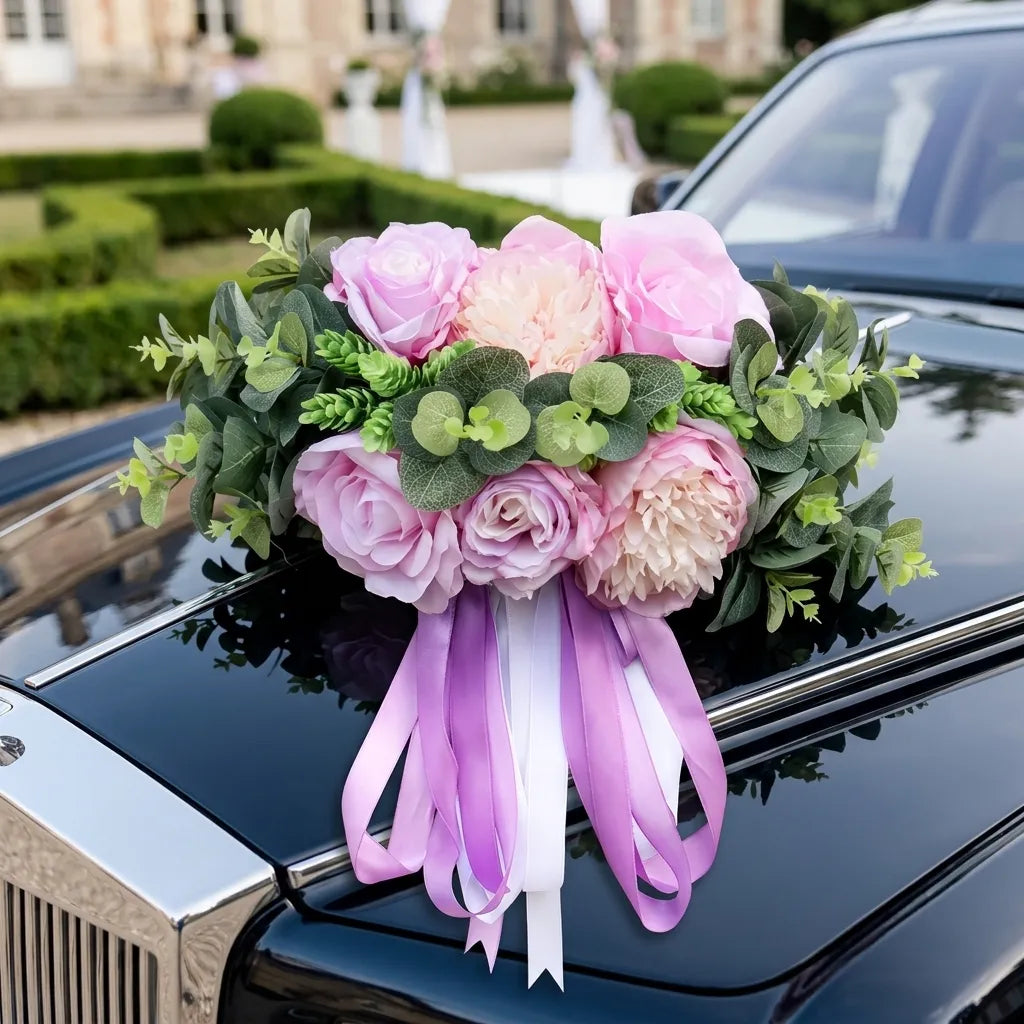 Composition de Fleurs Violettes Pour Capot Voiture Majestueux