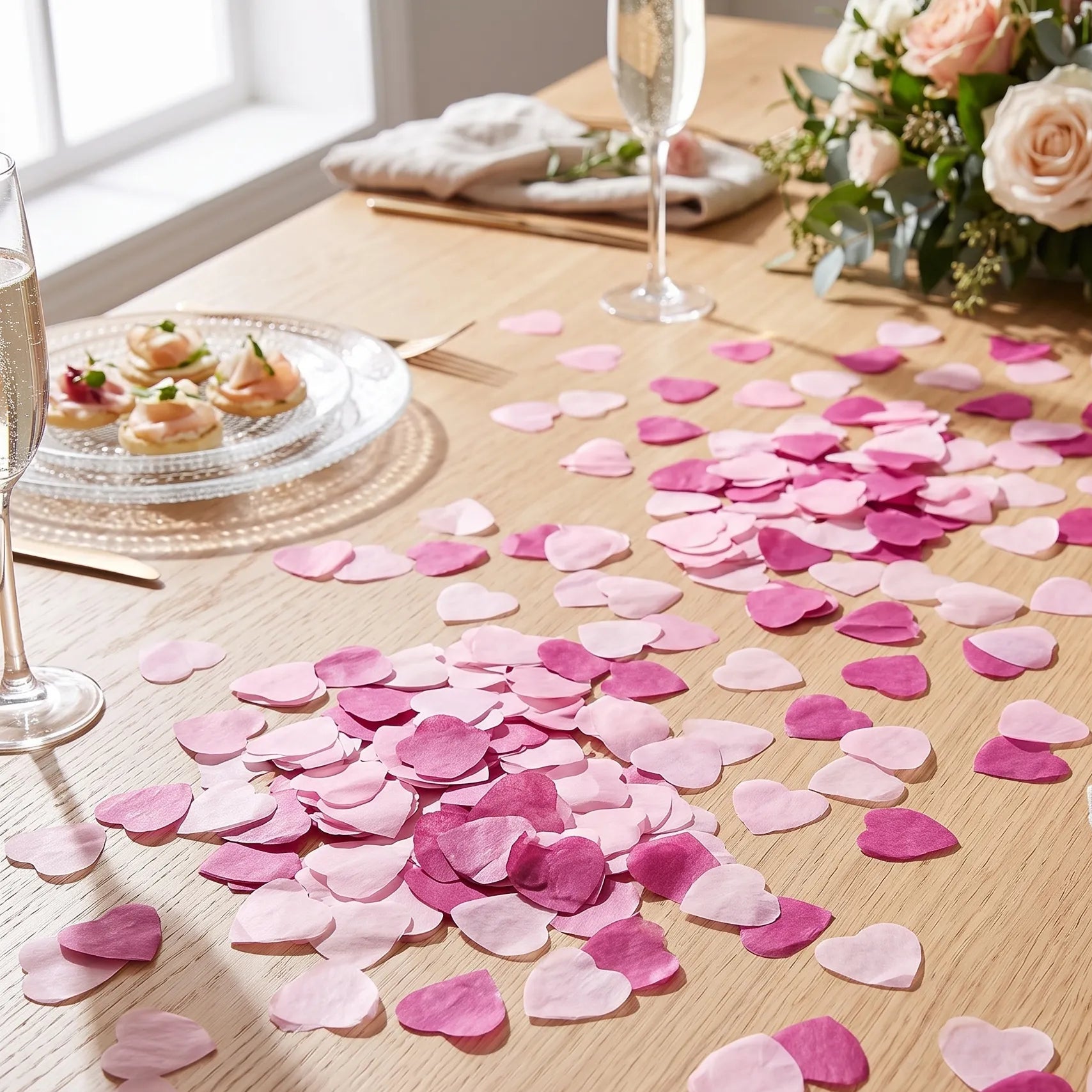 Confettis Cœurs Roses en Papier de Soie Festifs