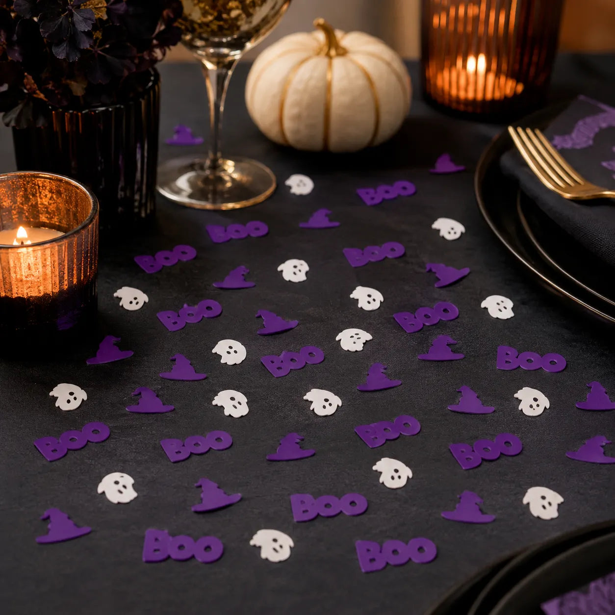 Confettis Fantômes Blanc et Violet Minimaliste