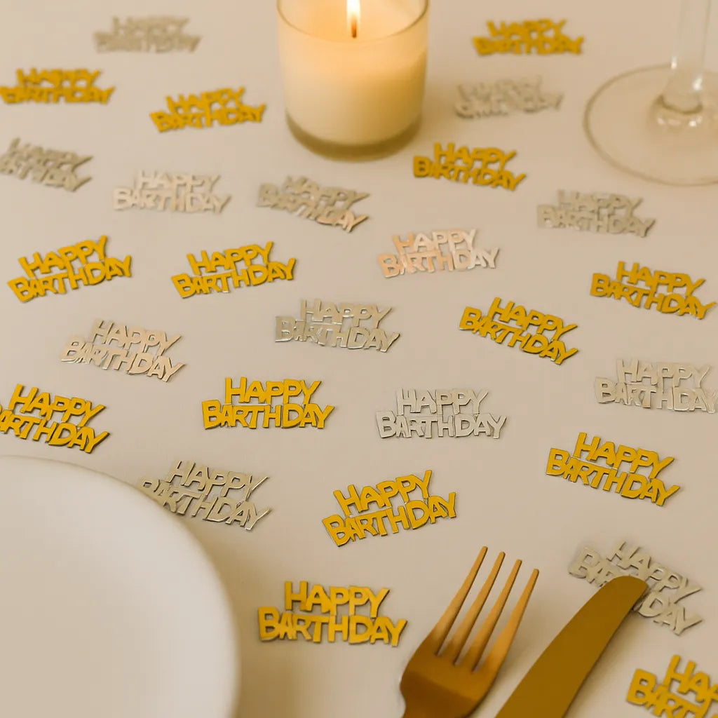 Confettis Happy Birthday Doré et Argenté