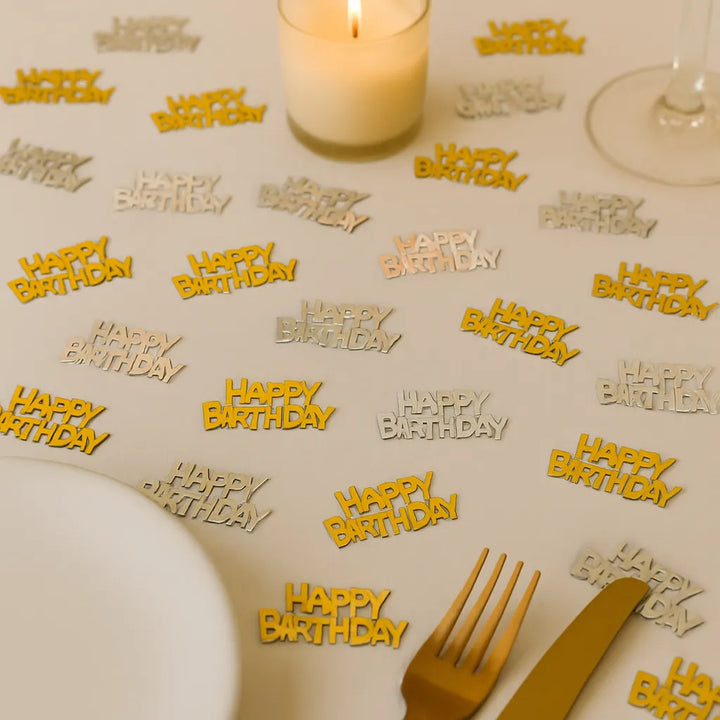 Confettis Happy Birthday Doré et Argenté
