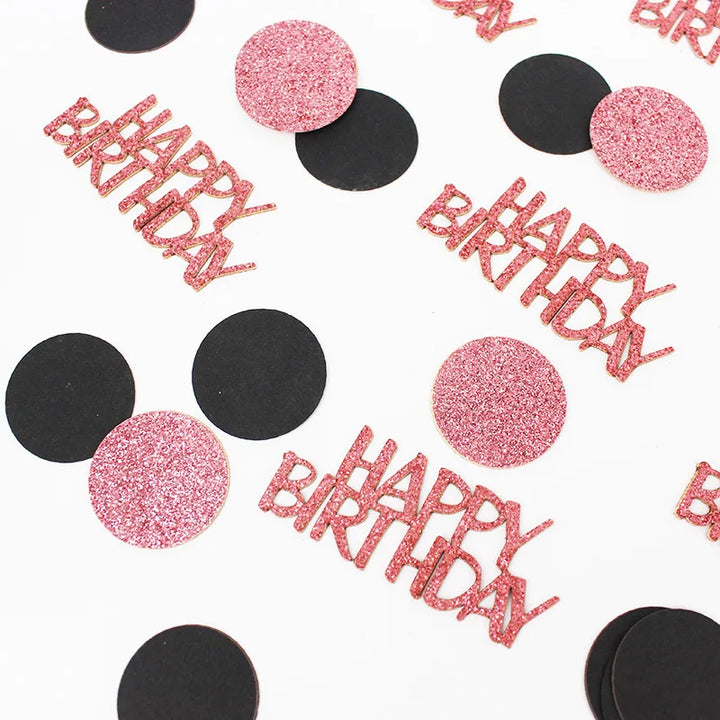 Confettis Happy Birthday Noir et Rose Gold