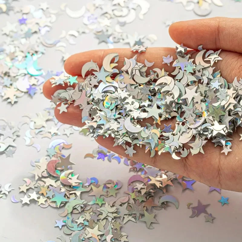 Confettis Lunes et Etoiles Argentés Uniques
