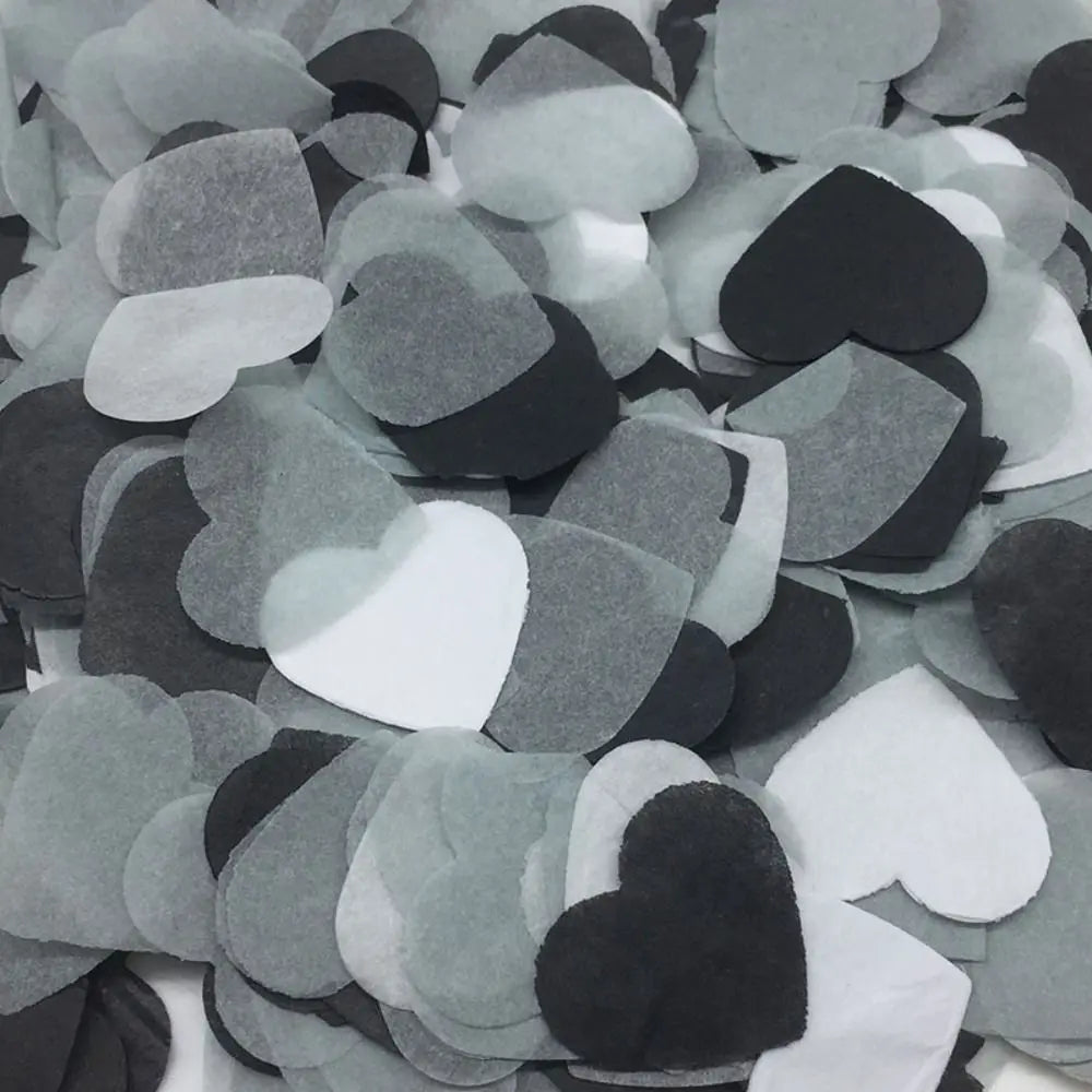 Confettis Papier Cœurs Noir et Blanc Chic
