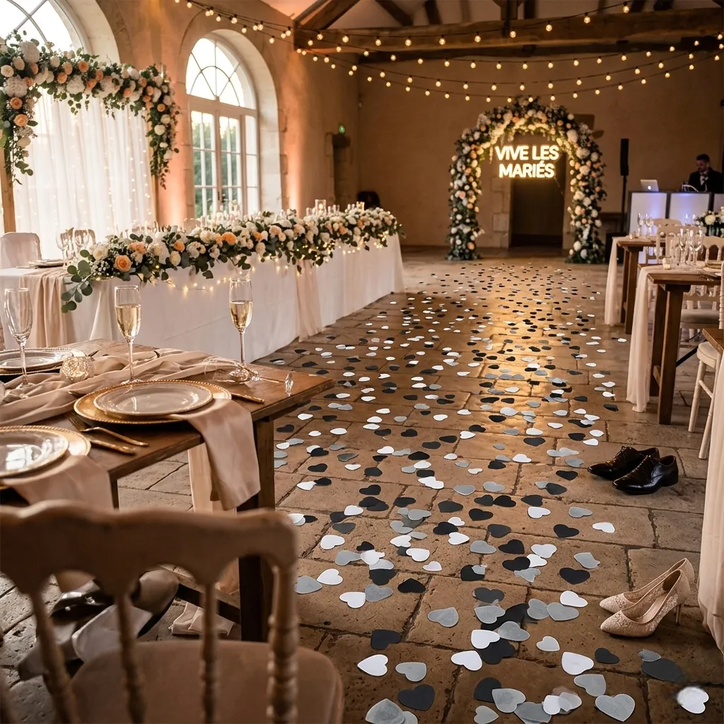 Confettis Papier Cœurs Noir et Blanc Unique
