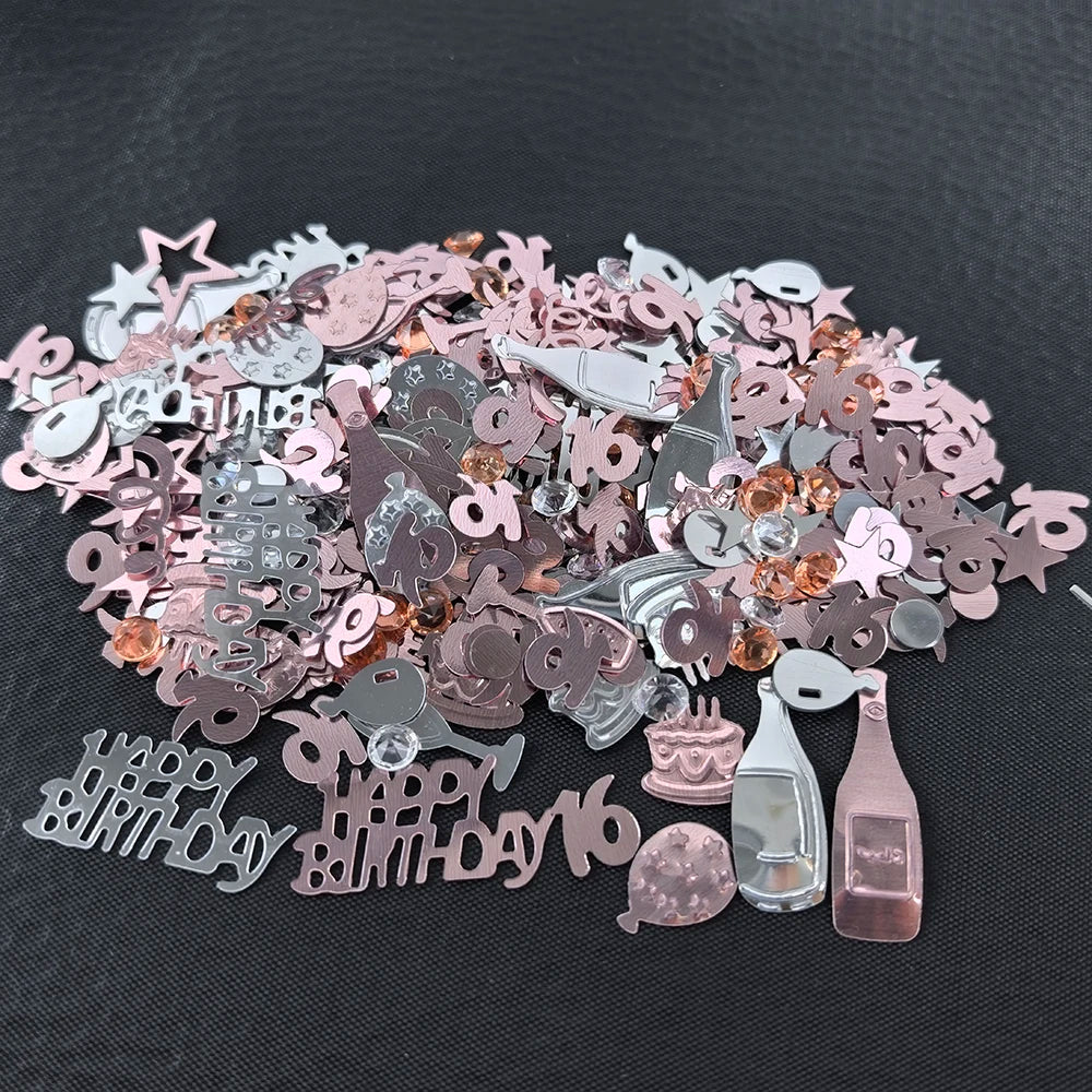 Confettis de Table Or Rose Anniversaire 16 Ans Design