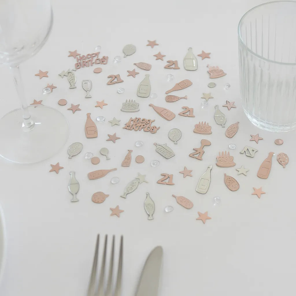 Confettis de Table Or Rose Anniversaire 21 Ans