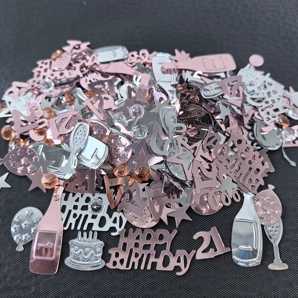 Confettis de Table Or Rose Anniversaire 21 Ans Design