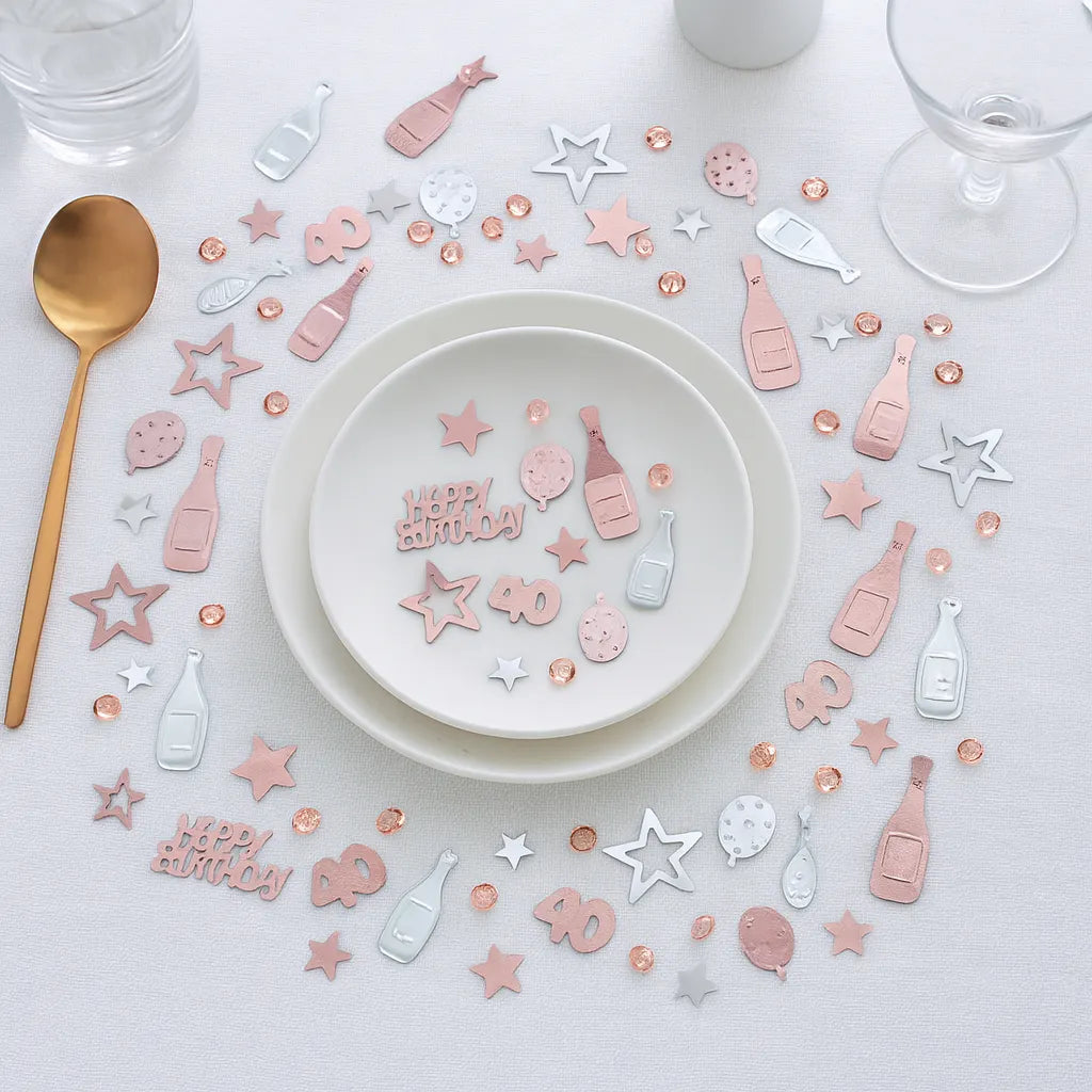 Confettis de Table Or Rose Anniversaire 40 Ans