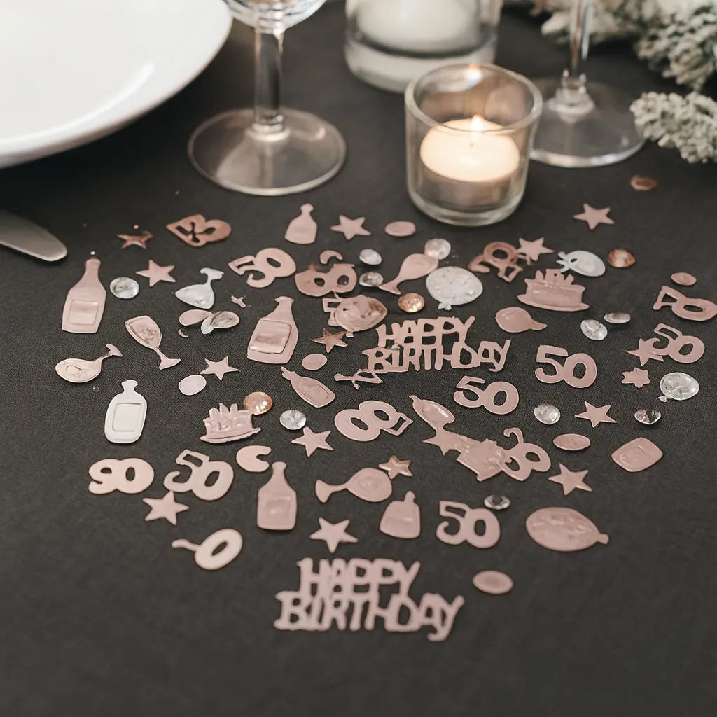 Confettis de Table Or Rose Anniversaire 50 Ans