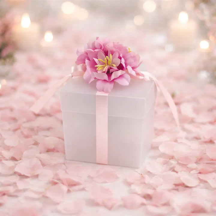 Contenant à Dragées Givrée à Fleurs Roses