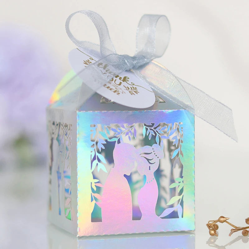 Contenant à Dragées Mariés Argenté Design Original