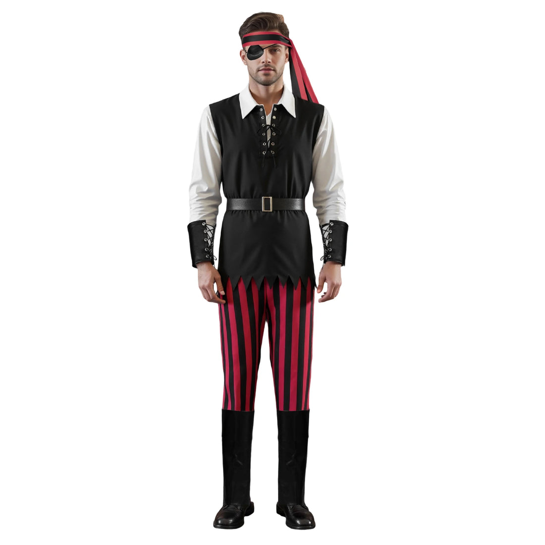Costume Pirate Rouge et Noir Homme Léger 
