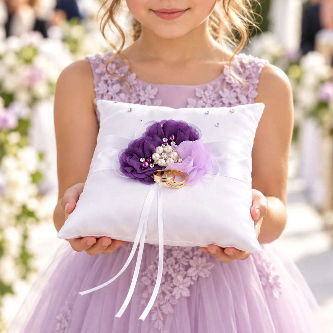 Coussin Alliance Blanc à Fleurs Violettes épuré