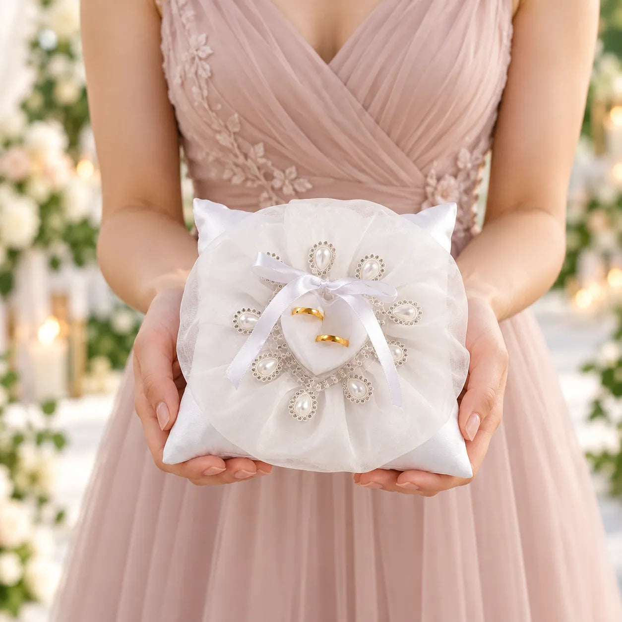 Coussin Alliance Blanc à Perles épuré
