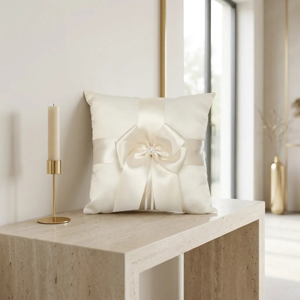 Coussin Alliances Blanc à Nœud élégant