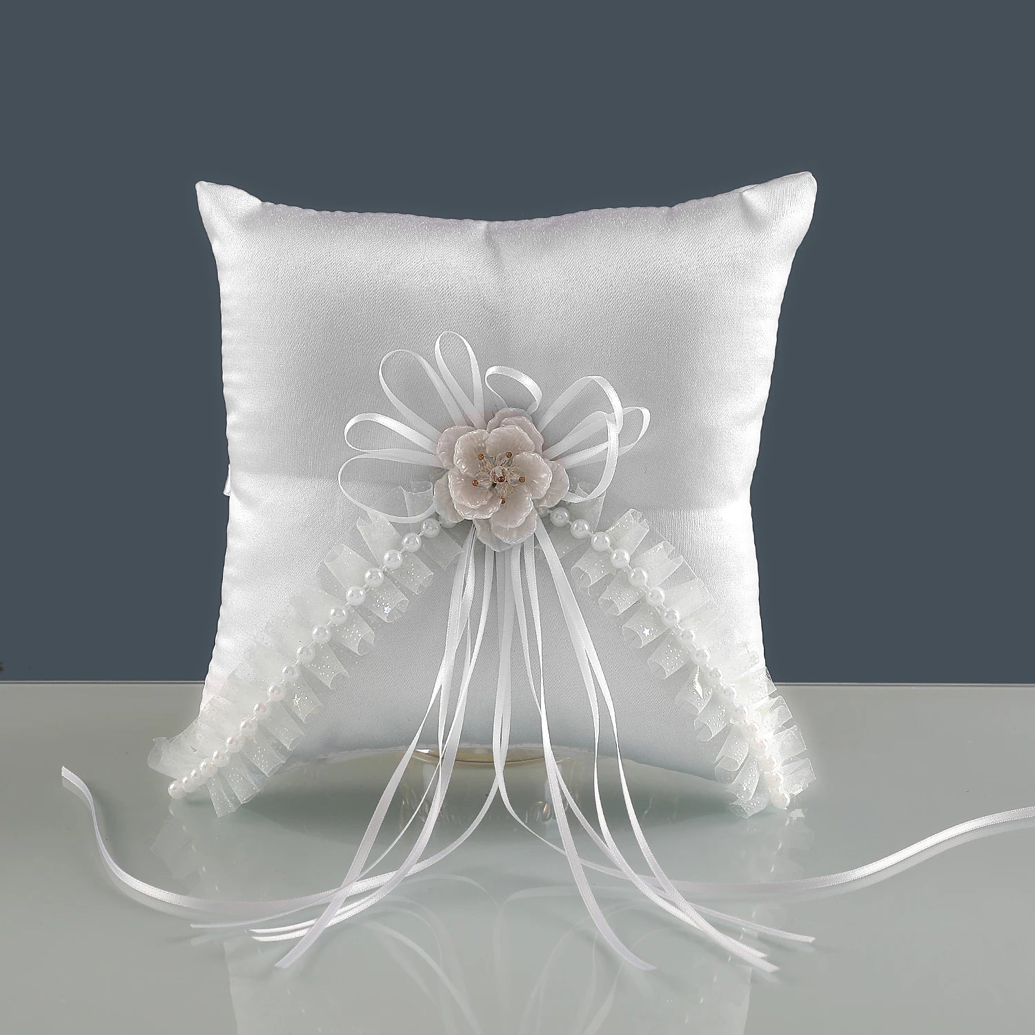 Coussin Anneaux Mariage Blanc Romantique