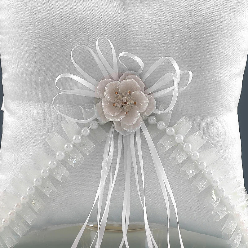 Coussin Anneaux Mariage Blanc Romantique Durable