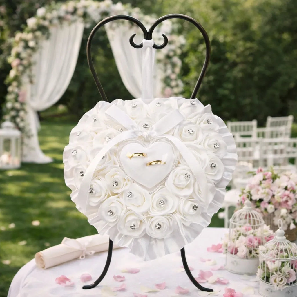 Coussin Bagues Mariage Blanc Cœur
