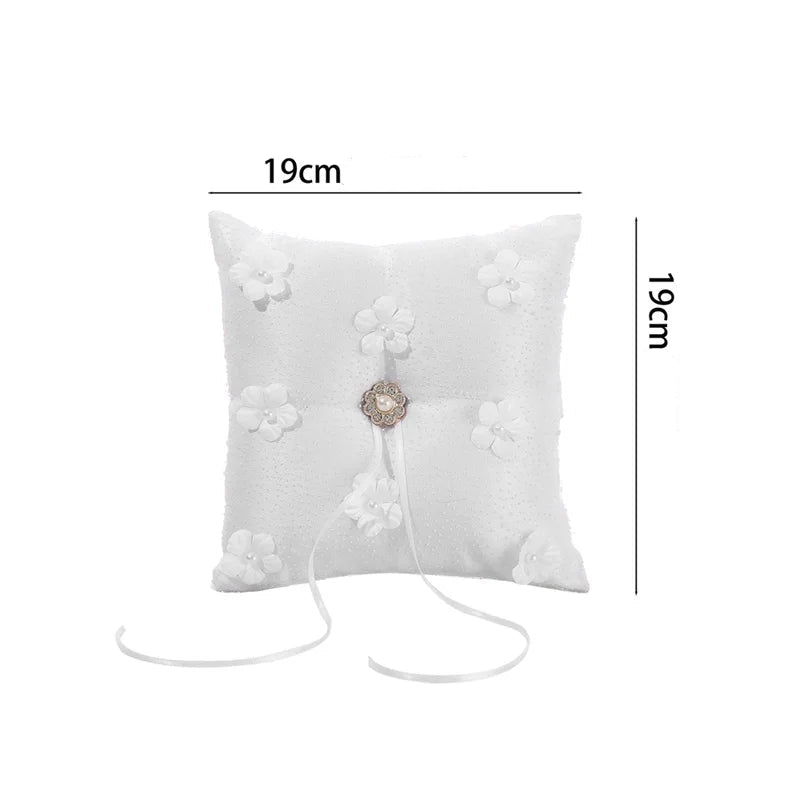 Coussin de Bague Mariage Blanc à Fleurs Unique