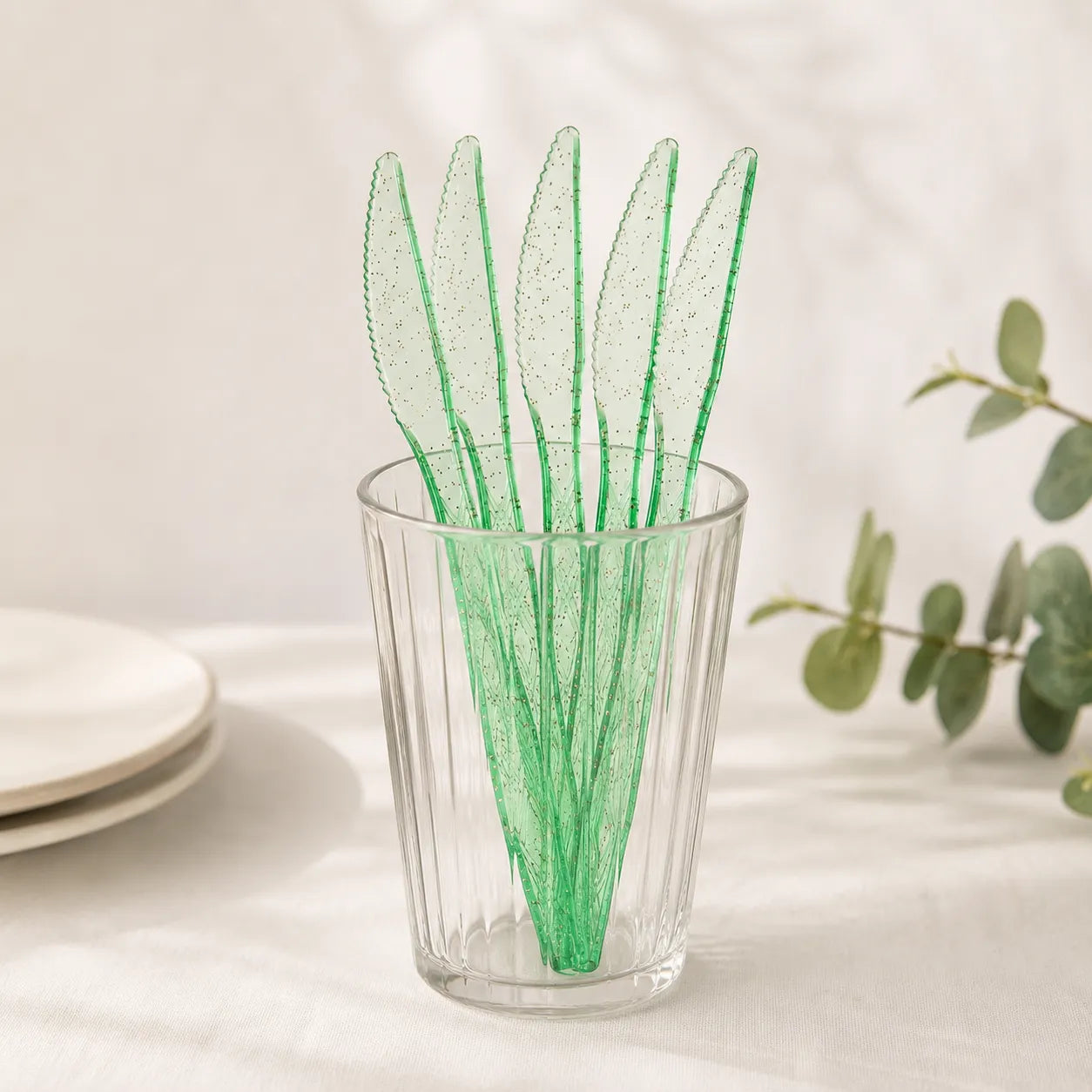 Couteaux Jetables Verts Pailletés Originaux