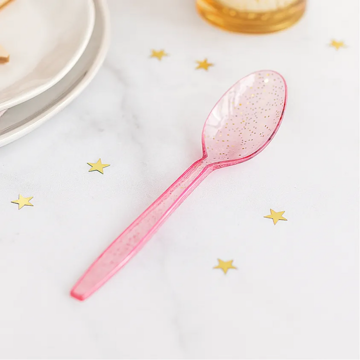Cuillères Jetables Roses Pailletées 1