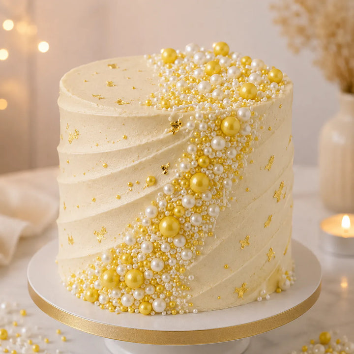 Déco Comestible Gâteau Blanc et Doré 